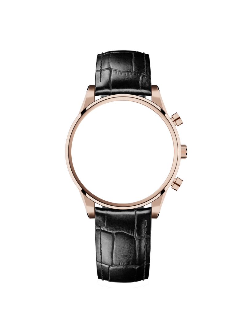 Black leather strap with rosegold buckle